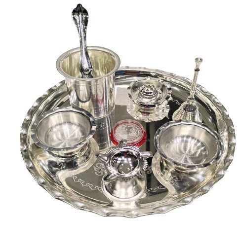 silver plated  9 Items Pooja Thali Set